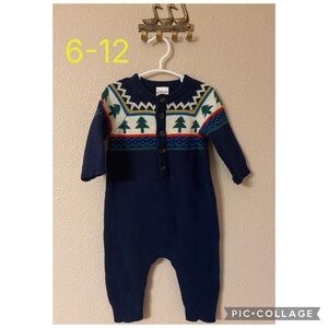 Navy Blue Knit Baby Romper with Festive winter fairisle Pattern